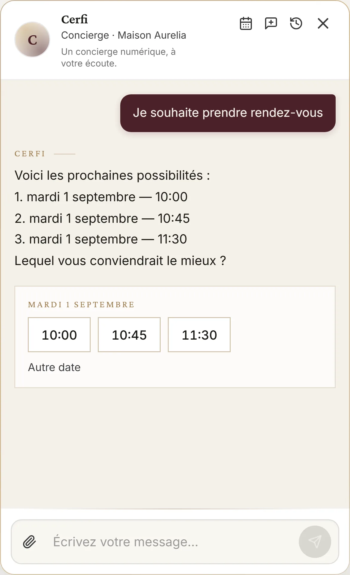 Les mêmes créneaux réels, proposés sur un écran de téléphone.