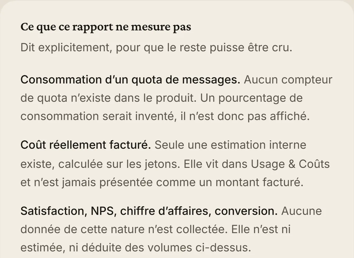 Ce que ce rapport ne mesure pas, dit explicitement.