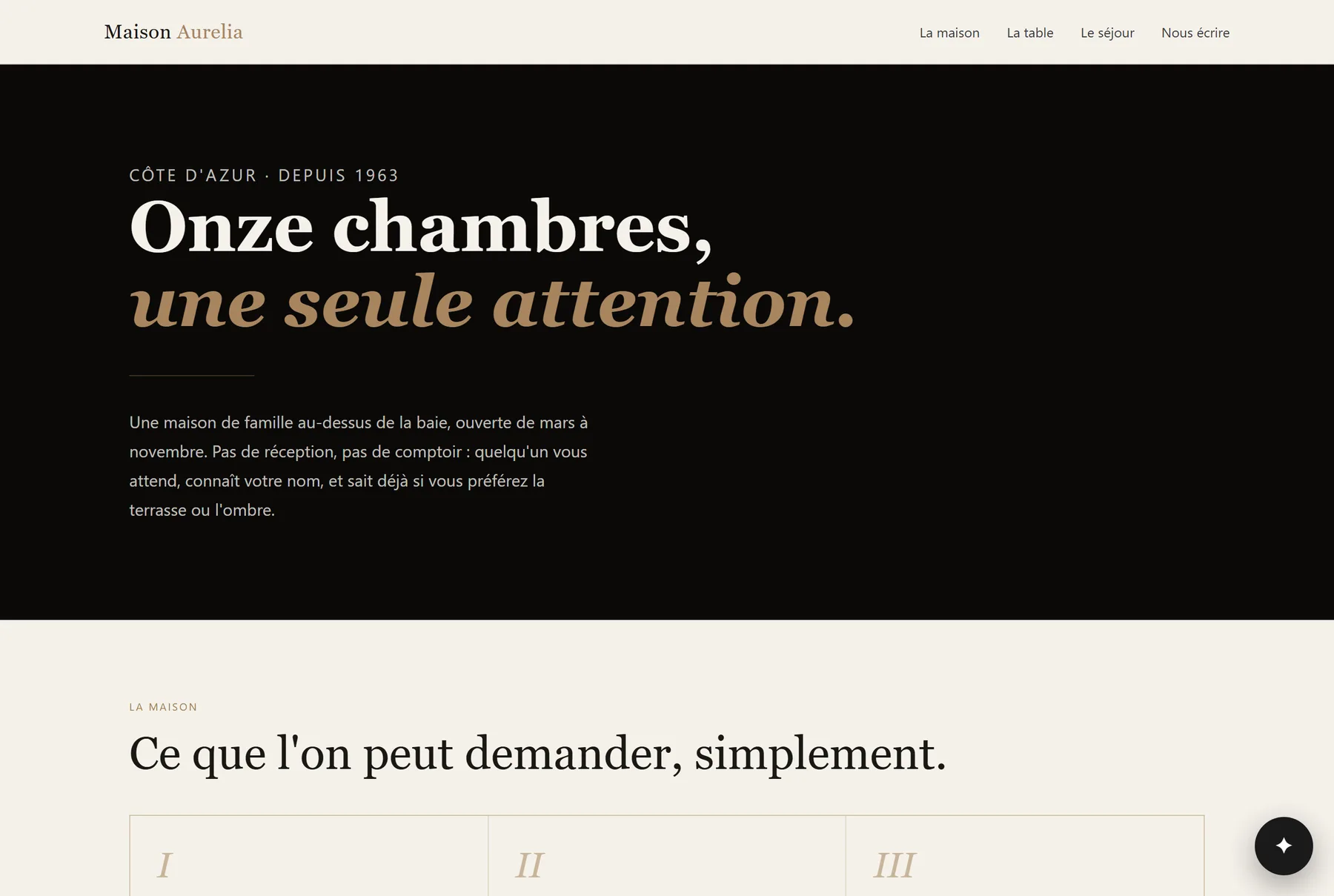 Cerfi installé sur Maison Aurelia, notre site de démonstration extérieur à cerfland.fr : le disque d’appel se tient en bas à droite de la page.