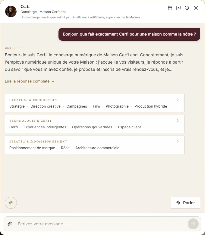 Cerfi answering a real question asked on cerfland.fr.