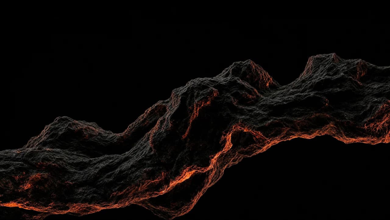 Le plan avant révélation d’un grand format 3D produit au Studio : un relief minéral en lumière basse.
